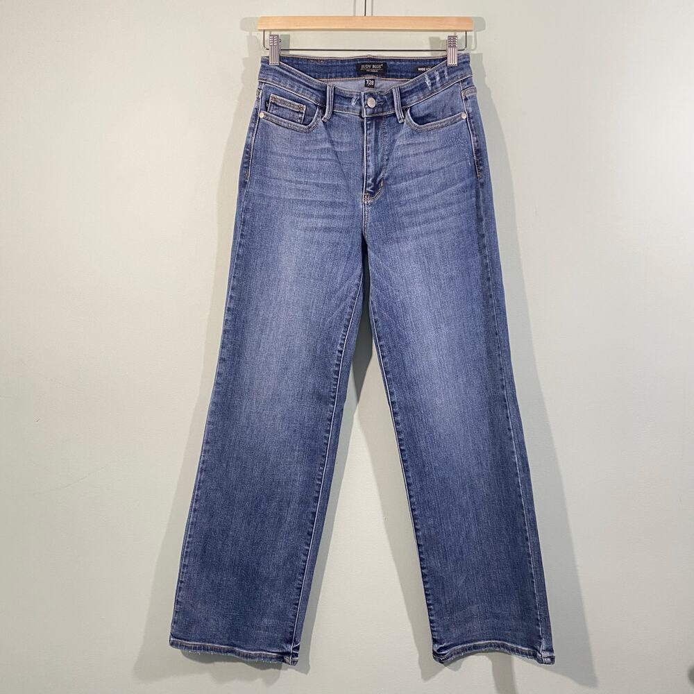 Judy Blue Women Blue Semi Distressed Mid Rise Wide Leg Jeans Size 7/28